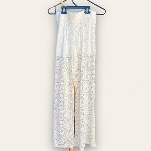 Vintage Cream Colored Lace Long Wideleg Pants